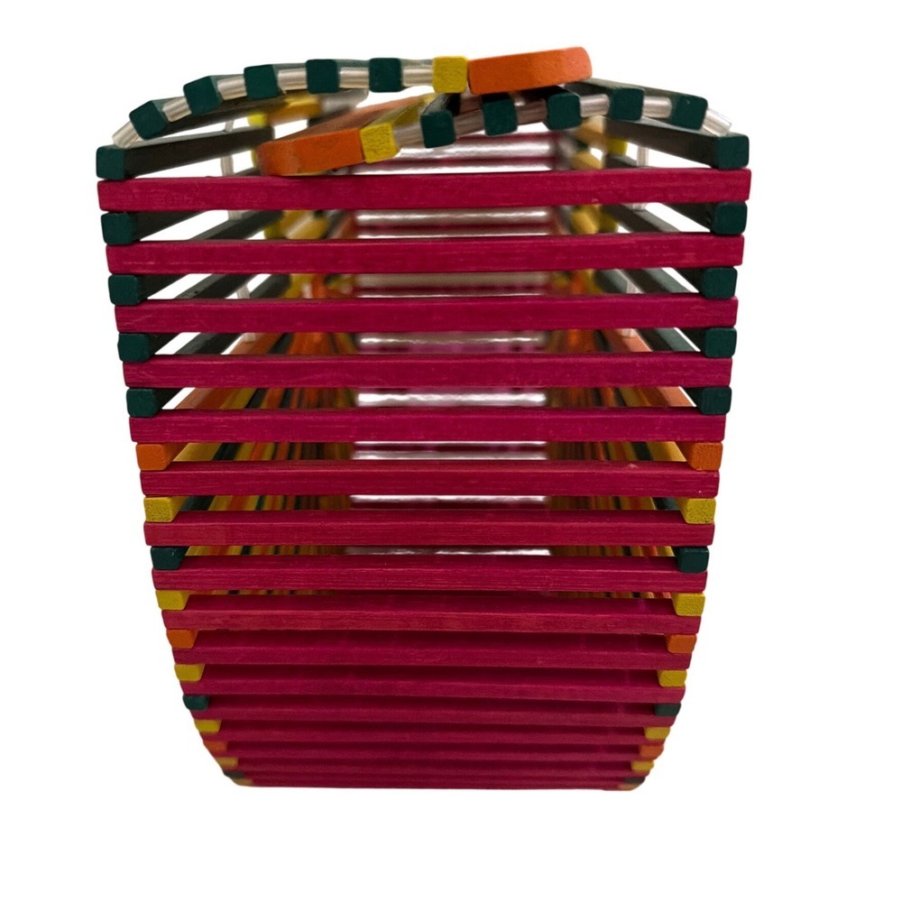 Bamboo Cage Clutch Womens Small Multicolor Rainbow Ark Style Bag - Picture 6 of 8